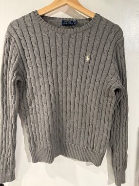 Polo by Ralph Lauren Gray Cable-Knit Crewneck Sweater